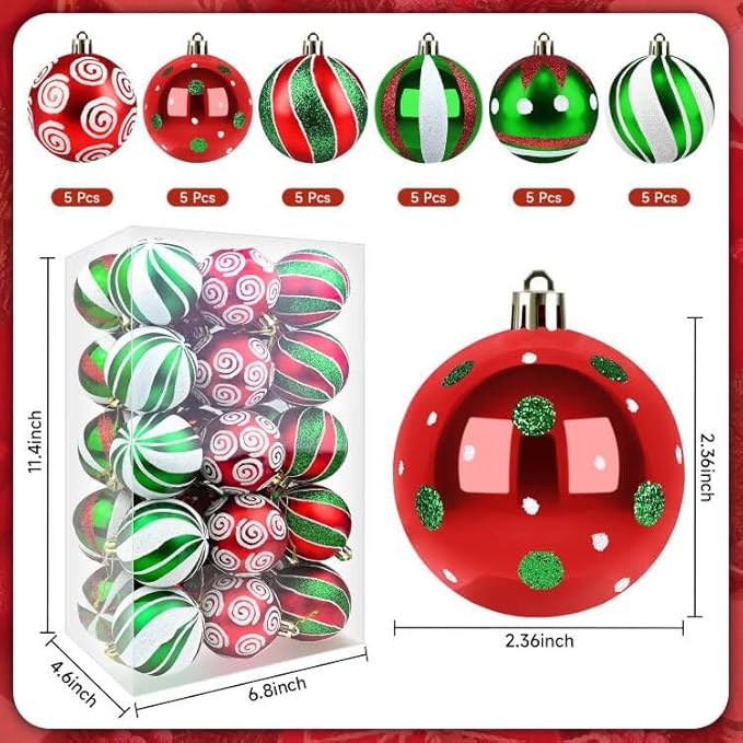 Christmas Balls Ornaments for Xmas Tree- 30Pcs Shatterproof Christmas Tree Decorations, 2.36" Hanging Balls Muti-Color Xmas Ball Ornaments Set for Holiday Party Decoration
