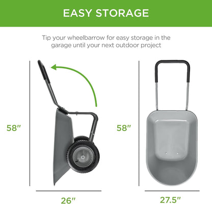 Best Choice Products Dual-Wheel Home Utility Yard Wheelbarrow Garden Cart w/Built-in Stand for Lawn, Gardening, Construction - Gray