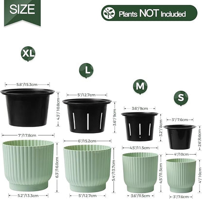 T4U 4 Inch Plant Pots Self Watering, 6 Pack African Violet Pots, Small Plant Pots for Plants, Small Indoor Plant Pot, Self Watering Planter for African Violet, Succulents (6 Pack 4" Pots, Green)