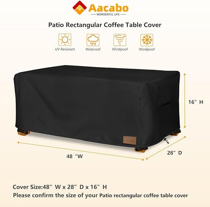 Waterproof Outdoor Coffee Table Cover,Rectangular Patio Small Side Table Cover,Outdoor Table Covers Rectangle Waterproof,48 x 28 x 16 inch -Black