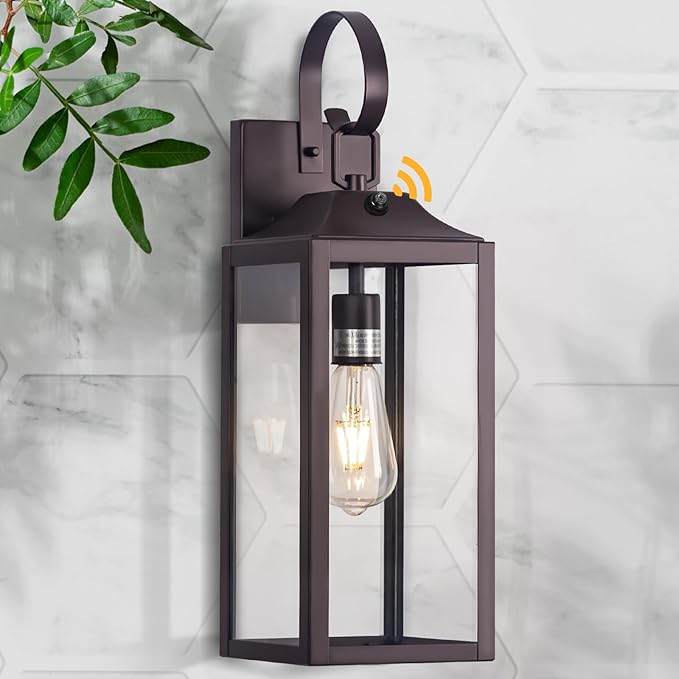 Oil Rubbed Bronze Dusk to Dawn Outdoor Wall Light 19", Large Outside Farmhouse Wall Sconce Brown, Industrial Wall Mount Light Fixture Waterproof, Porch Lighting Exterior Lamp for House Garage