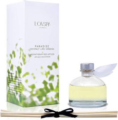 LOVSPA Reed Diffuser Set, Paradise Coconut Lime Verbena Scented Oil Diffuser with Sticks, Home Fragrance Accessories for Bathroom Shelf Decor, Aroma Diffusers for Home or Office Desk, USA Made