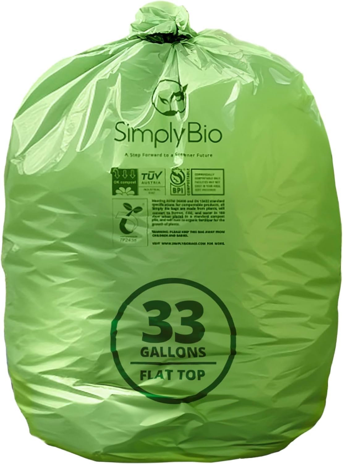 30-33 Gallon Compostable Trash Bags with Flat-Top, Heavy Duty Extra Thick 1.57 Mil, 124.92 Liter, 30 Bags, Large Lawn and Yard Waste Bag, ASTM D6400, US BPI and OK Compost Home Certified