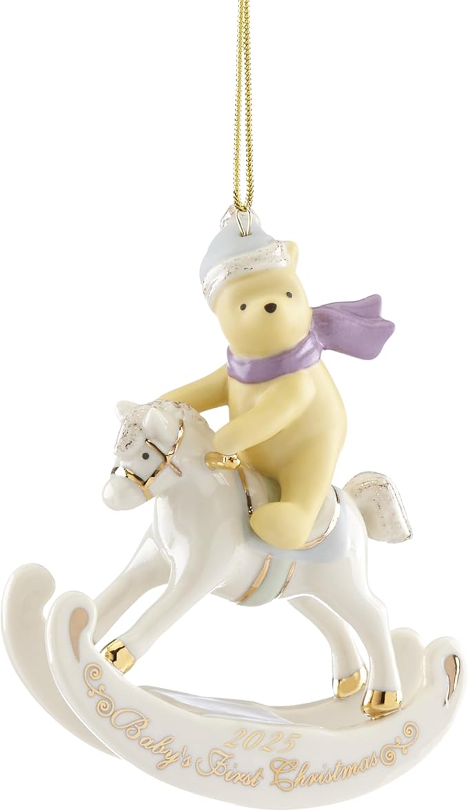 Lenox Ornament, 2025 Winnie The Pooh Babys 1st Christmas Ornament, Porcelain with Gold Accents and Hanging Cord for Tree Decoration, Christmas Decorations, Winter Ornaments, Winter Decor (1 Piece)