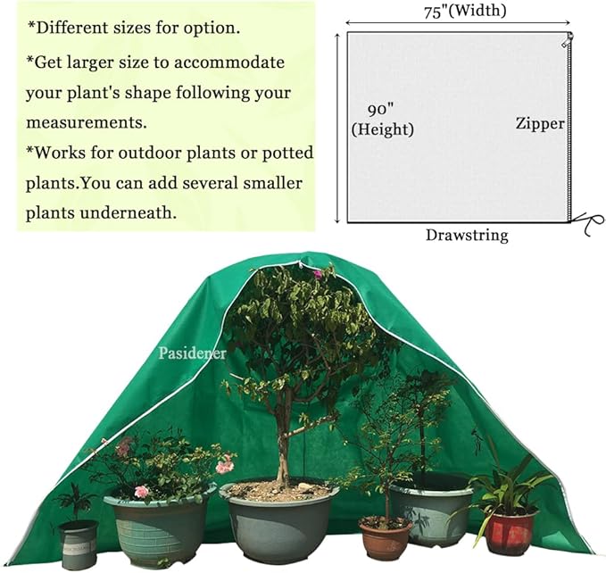 Plant Covers Freeze Protection 2 Packs 90"X75" 2.2oz Tree Covers Frost Plant Covers Freeze Cloth for Outdoor Plants with Zipper Drawstring