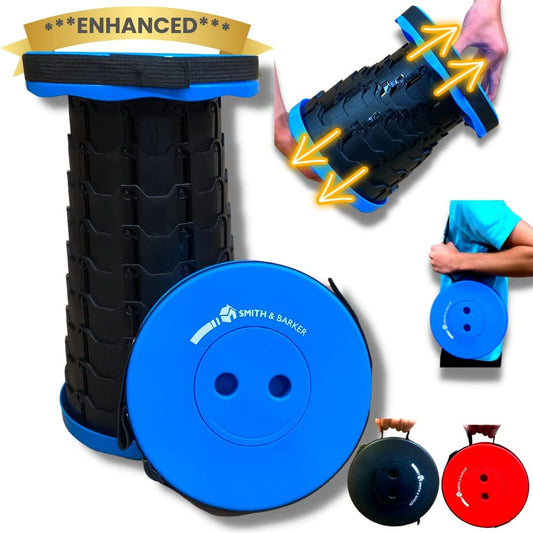 Smith & Barker Upgraded for 2025 Premium Telescopic Folding Stool for Adults and Children Outdoor Indoor Portable Collapsible Foldable Fishing Hiking Camping Festivals Seat (Blue)