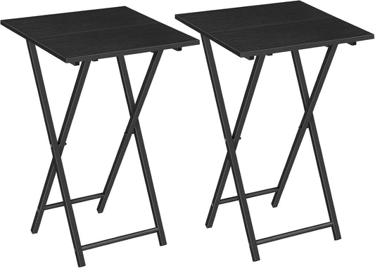 HOOBRO Folding TV Tray Table, Set of 2 Wooden TV Tray, Portable Sofa Side Snack Table, Industrial Desk for Small Spaces, Space-Saving, Easy to Install and Fold, Black BB27BZP201
