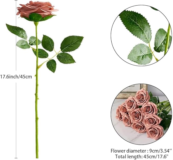 50Pcs Dusty Rose Roses Artificial Flowers Artificial Silk Roses Bulk,Fake Roses Flower with Stems Realistic Flowers for Wedding Centerpiece Home Party Decor