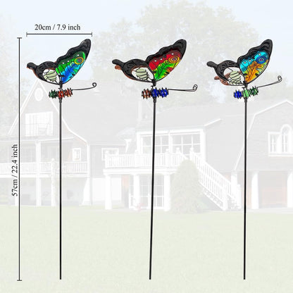 Butterfly Garden Decor for Outside,3 Pack Garden Stakes Decorative Stained Glass Butterfly Decoration Porch Yard Art Outdoor and Garden