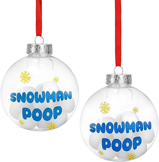 Funny Christmas Tree Ornaments for Adults 2025 - Snowman Poop Balls Unique Novelty Decorations, White Elephant Inappropriate Gag Gifts, 3.2" Dia. (2 Pack)