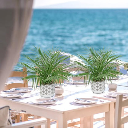 Hollyone Large Artificial Potted Plants Fake Palm Plants 16" Faux Green Plant Plastic Ceramic Tropical Palm Tree in Pots Bohemian for Home Room Office House Indoor Decorative