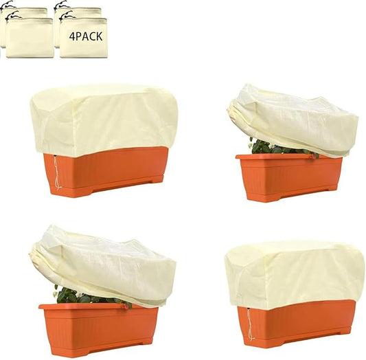 Plant Frost Cover, Rectangular Garden Protection Blanket with Drawstring, 39.3X 17.7X 15.7Inch, Winter Plant Protection Netting for Raised Beds, 4 Pack