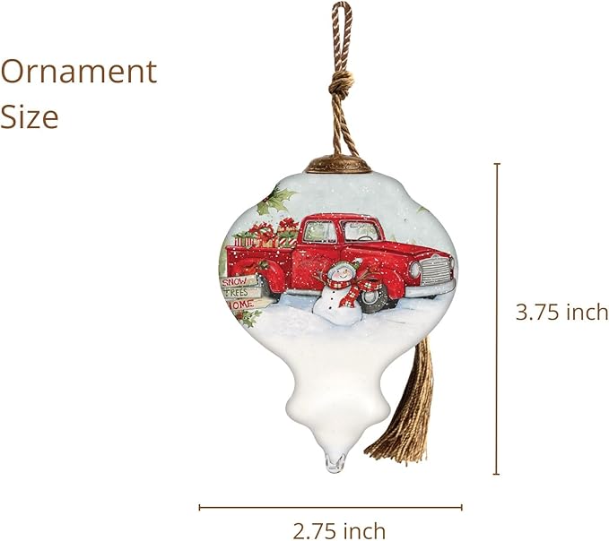 All Roads Lead Home Red Truck at Christmas – Hand-Painted Glass Vintage Red Truck Christmas Decor for Christmas Tree