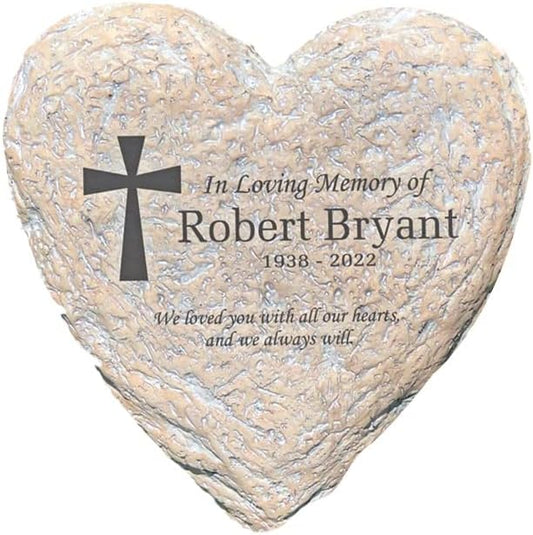 GiftsForYouNow Personalized Memorial Garden Stone for Loved One, Heart-Shaped 8.5 x 8.5 x 1.5 Inches, Resin