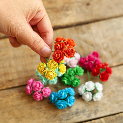 Handmade 50 pcs Mini Mulberry Paper Roses 18 mm Mulberry Paper Flowers Scrapbooking Wedding DIY Craft (Mixed Colors)