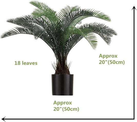 ALLTOP TURF Nearly Natural 20" Artificial Cycas Plant(18 Leaves) Fake Revoluta Sago Palm Tree for Indoor Home Garden Office Store Floor Decoration, with Black Pot