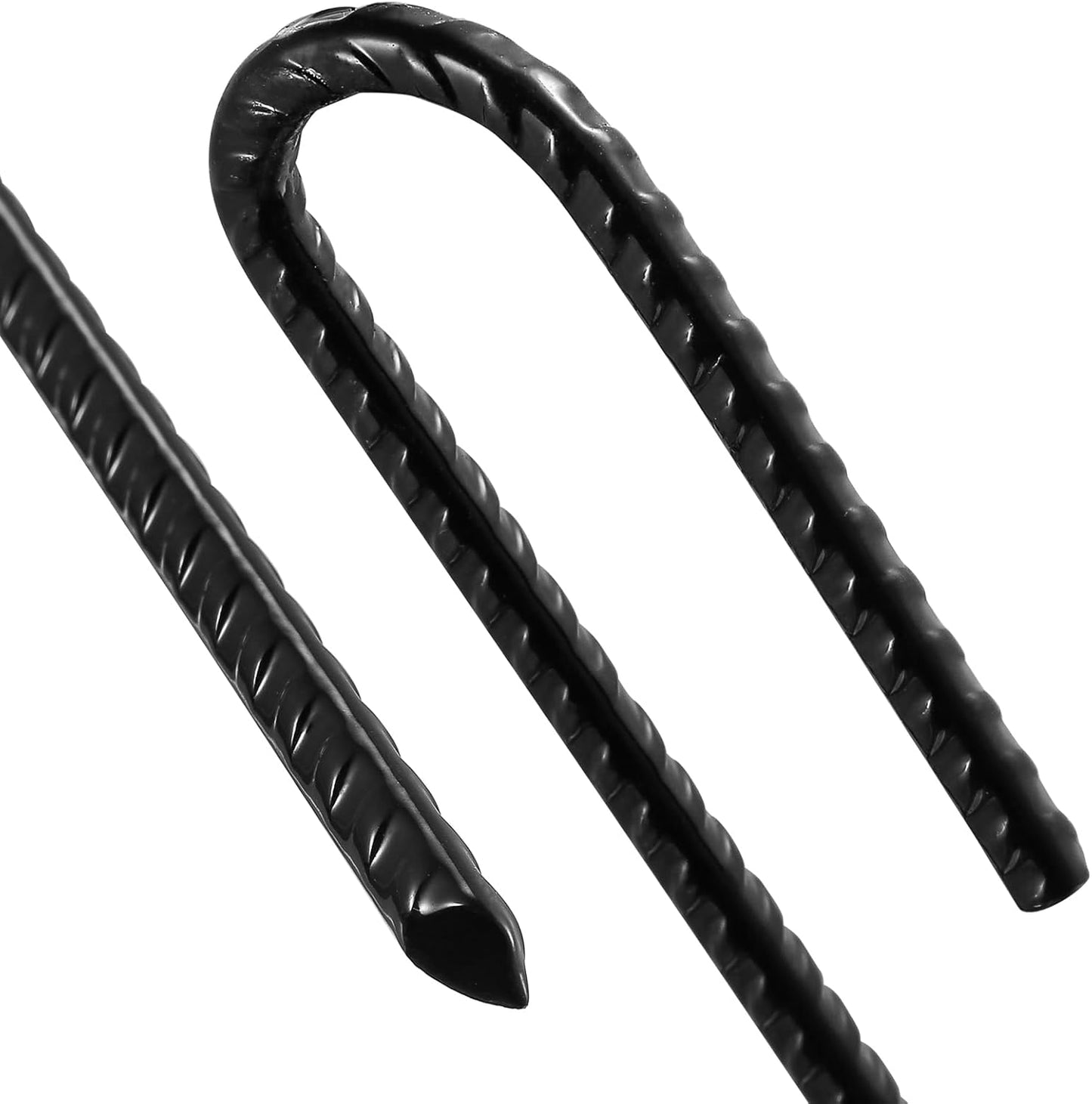 Rebar Stakes U/J Hook Extra Heavy Duty,(10pcs) 12 inch x 1/4 inch Rust Proof Coated Steel Ground Stakes Ground Anchors, Garden Stake Metal Stakes Tent Stake Trampoline Anchors (U-Hook)