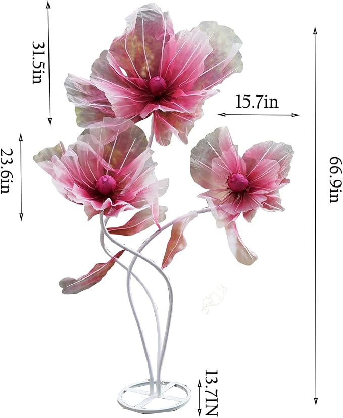 Giant Flowers for Decoration,66.9" Tall Floor Standing Life Size Silk Flower Decor - 3 Large Artificial Flowers with Stand for Wedding Reception, Party Banquet Background, Home Decor