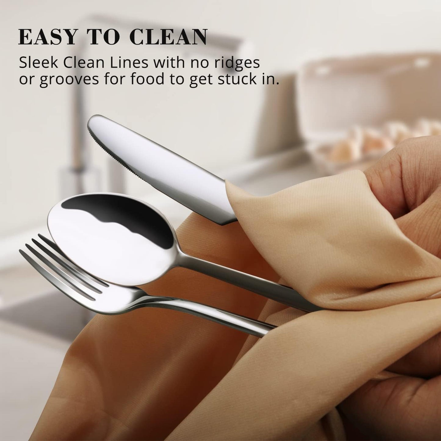 KINGSTONE 40 Piece Silverware Set, Flatware Set for 8, 18/10 Stainless Steel Cutlery Set Mirror Polished Modern Design Dishwasher Safe