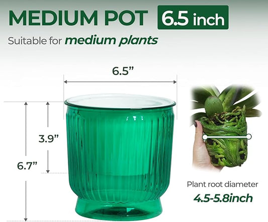 T4U 6 Inch Self Watering Pots for Indoor Plants, 4 Pack Self Watering Planter, Self Watering Pot with Reservoir, Small Self Watering Pots for Plants, African Violets (4 Pack, 6", Translucent Green)