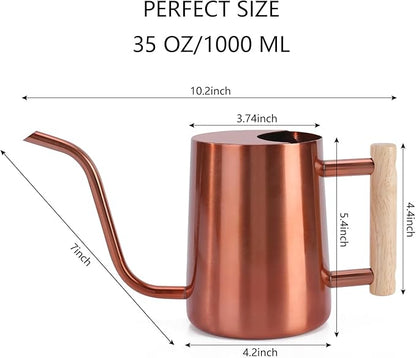 Watering Can Indoor Plants, 35oz Small Stainless Steel Metal Watering Can Modern Decorative Watering Pot with Long Spout for Indoor House Plant Bonsai Garden Flowers (Copper)