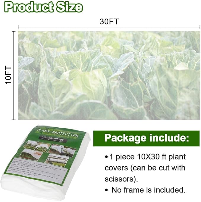 Plant Covers Freeze Protection 10 x 30 FT 1.2oz/yd² Frost Cloth Blankets for Outdoor Plants in Winter, Floating Row Cover for Vegetable Garden