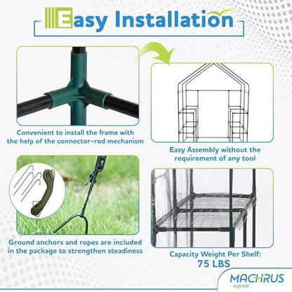 OGrow Machrus Deluxe Walk-in Greenhouse with 3 Tiers and 12 Shelves - Clear Cover