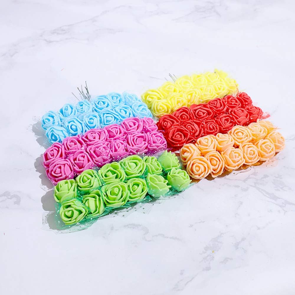 Foam Rose Fake Flowers for Crafts 144 pcs 2 cm Mini Wreaths Artificial Flower Bouquet Multicolor Rose Flower Wedding Scrapbooking Decoration Rose Fake Flower(Orange)