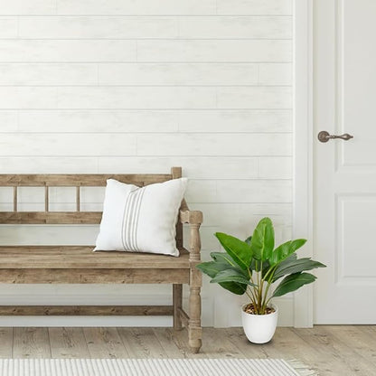 Hollyone Artificial Bird of Paradise Plant in Pot, Fake Palm Tropical Potted Plant 15" Faux Plantain Banana Leaf Plant for Indoor Outdoor Home Desk Office Garden Decoration