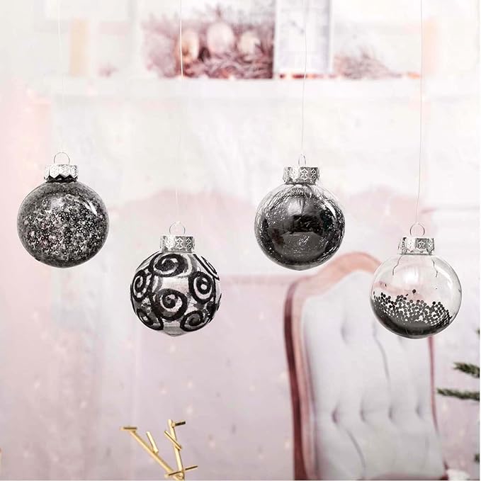 Wironlst Christmas Ball Ornaments Shatterproof Clear Large Plastic Hanging Ball Decorative Baubles Set with Stuffed Delicate Decorations (70mm/2.76", Black)