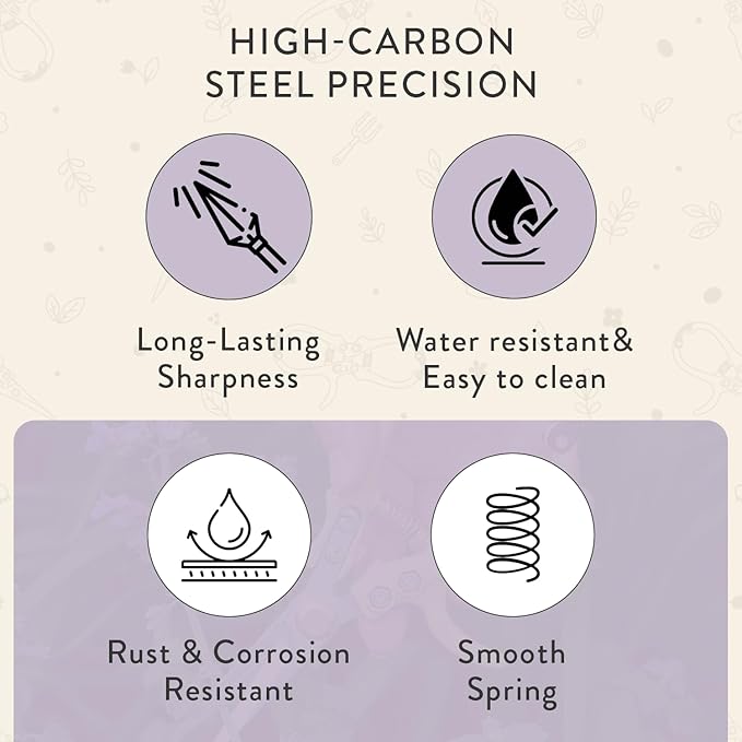 Modern Sprout Hand Pruners & Shears Set with Blister Pack - Lightweight Gardening Tools with Easy Lock - Sharp Carbon Steel Blades -Rust Resistant Scissors for Herbs, Flowers - Lavender