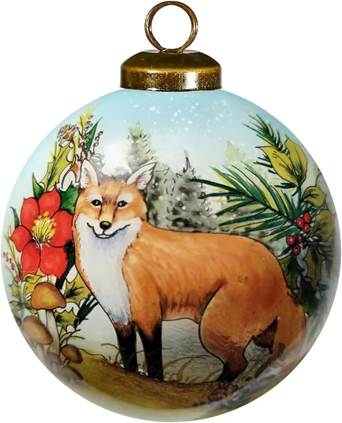 Fox Christmas Ornament – Hand-Painted Glass Fox Ornament for Christmas Tree – Woodland Animal Holiday Decoration – Cute Fox Gift Christmas Décor