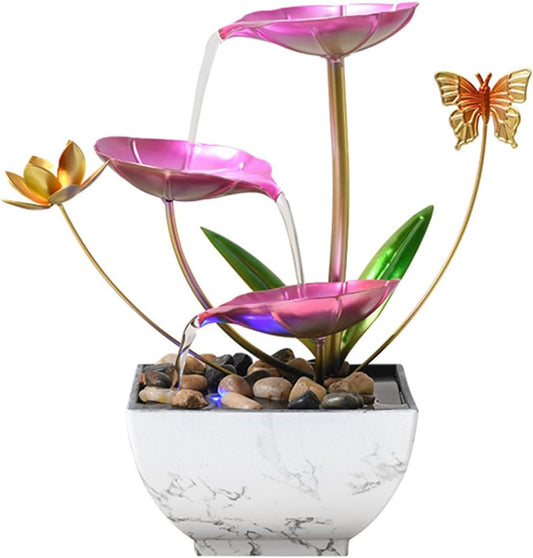 Pink Tabletop Water Fountain, USB Desktop Sleep Waterfall, Women Office Decor, Zen Garden for Desk