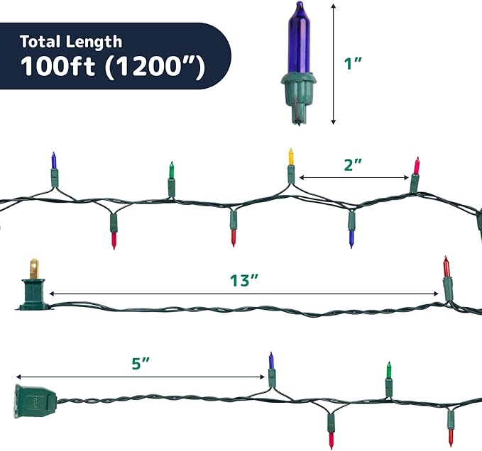 PREXTEX 500 Ct. Multi-Color Christmas Tree Lights with Green Wire - 100 Ft - for Indoor and Outdoor Use - Multicolor Twinkle Christmas Tree Decoration with End-to-End Connectors