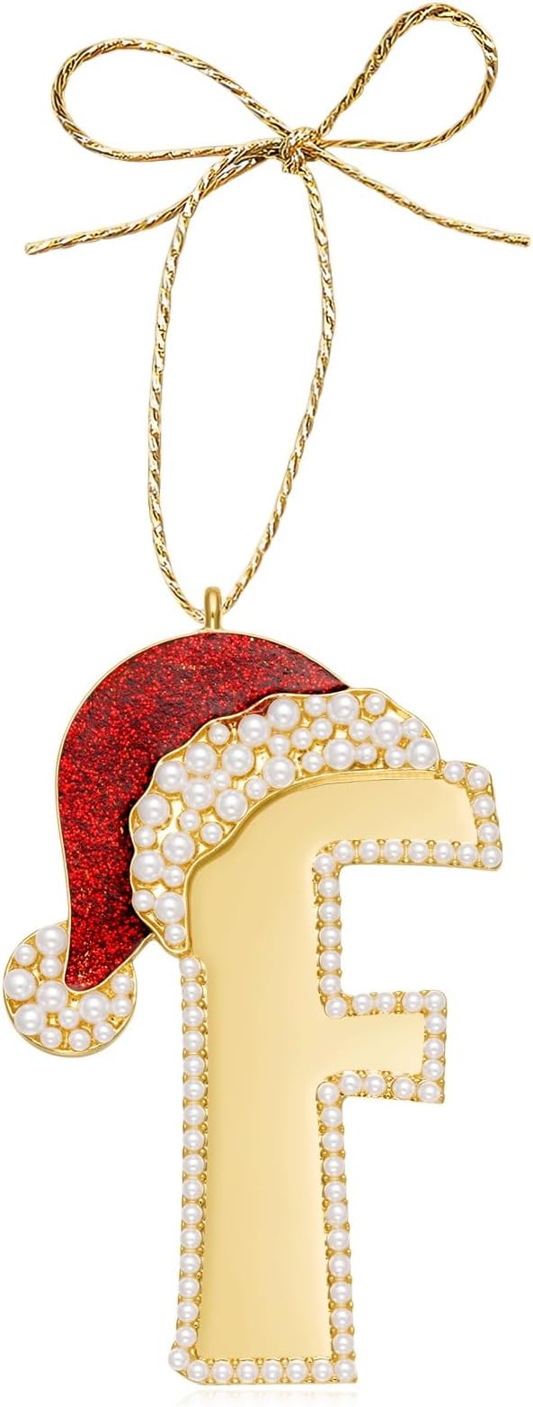 2025 Christmas Letter Ornaments | Letter F Ornaments for Xmas Tree|Hanging Christmas Red Hat Ornament Gift for Mother Best Friends Sister Wife
