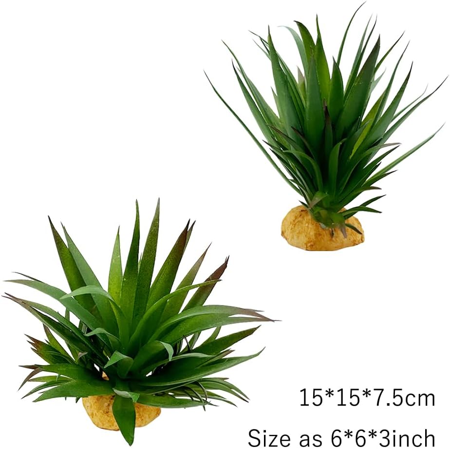 Smoothedo-Pets Reptile Artificial Plants Succulent Terrarium Decor Desert Plant Lizard Bearded Dragon Chameleon Gecko Snake Amphibian Habitat Hideout Turtle Tank Accessories (Green-2pcs-Set)