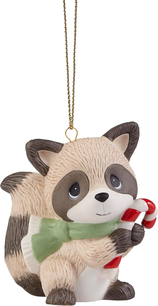 Precious Moments Raccoon with Mini Tree Ornament – Adorable Little Tree & Forest Friend Christmas Keepsake – 221024
