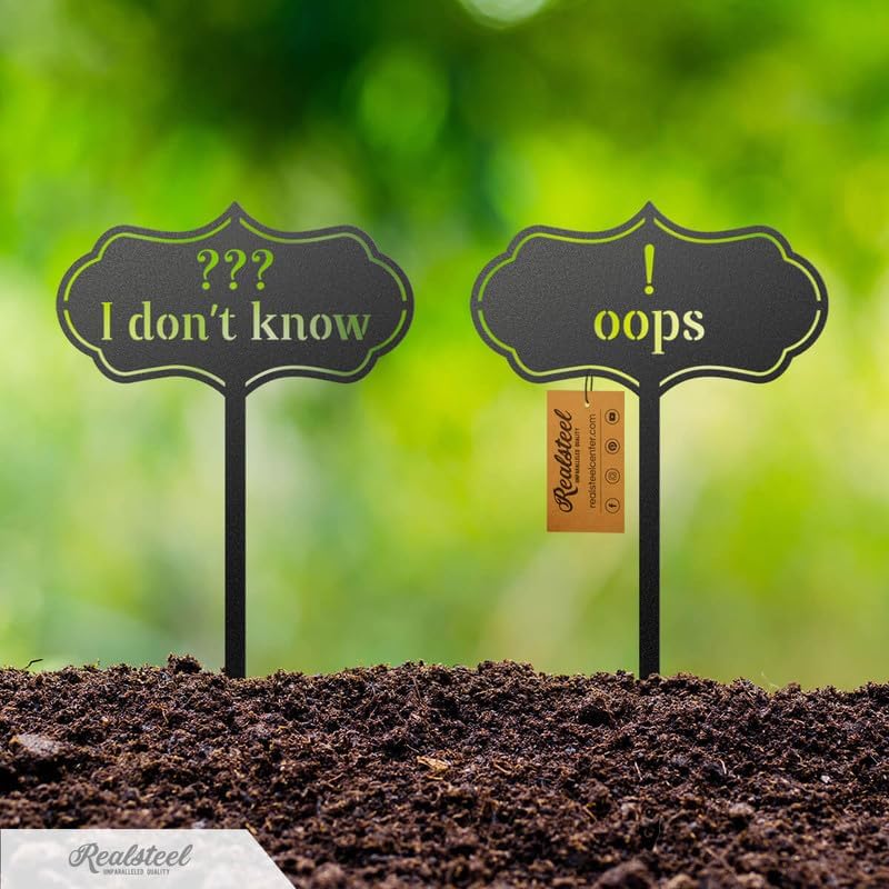 RealSteel - Seed & Plant Markers - Indoor/Outdoor Herb Garden Stakes - Elegant Fruit/Vegetable Seed Labels - Durable Plant Tags for Pots - Classy Design for Farmhouse/Greenhouse (Oops)