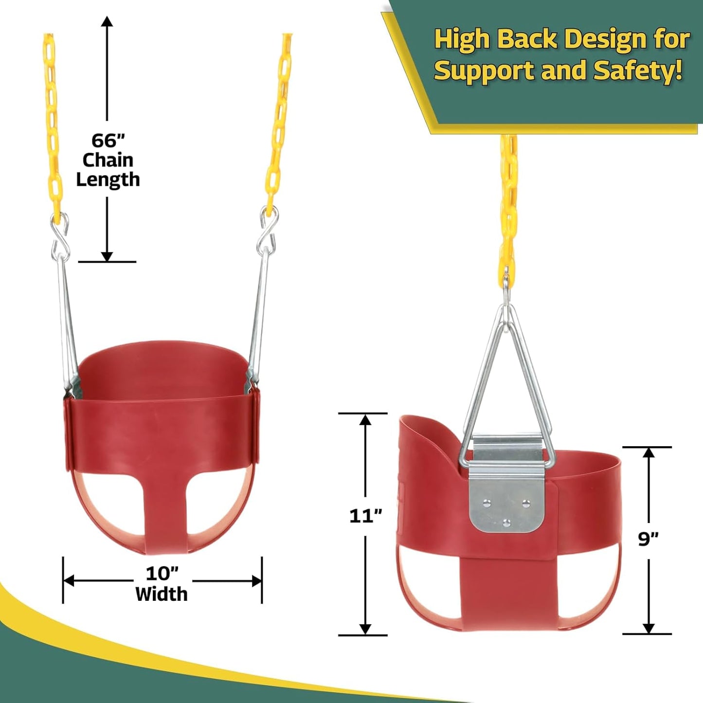 Eastern Jungle Gym Heavy-Duty High Back Full Bucket Toddler Swing Seat | Coated Chains Fully Assembled | Red Swing Set Accessory