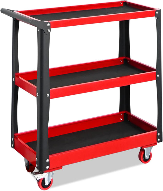 3 Tier Tool Cart with Wheels, Heavy-Duty Steel Utility Rolling Cart, 660 lbs Loading Capacity for Workshop, Garage, Warehouse, Repair Shop