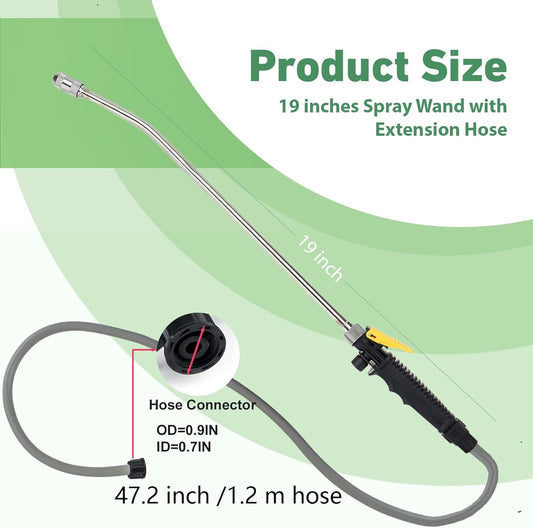 19 Inch Spray Wand Replacement for Ryobi, Adjustable Nozzle Stainless Steel Sprayer Wand with 1.2m Hose and 1/2" Hose Quick Connector, Sprayer Wand Compatible with Pump Sprayer (Black)