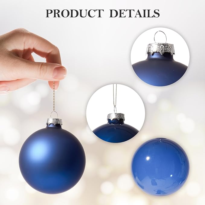 DN DECONATION Christmas Balls Decor Set of 9, Blue Glass Christmas Tree Hanging Ball Ornaments, 3.14” Xmas Tree Decorative Ornaments for Home Holiday Party Decor Winter Gifts Indoor