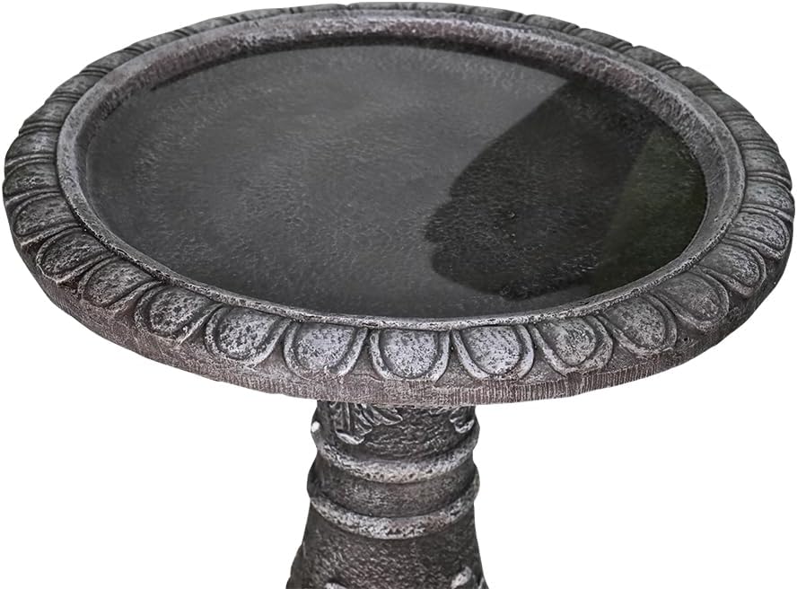 SKYFIRE 24.4" H Cement Bird Bath for Garden- Fibre Reinforced Concrete Bird Baths for Outdoors, Large Size Vintage Carved Pedestal Birdbath for Patio, Yard, Lawn -20”Dia. X 24.4”H Bird Fountain