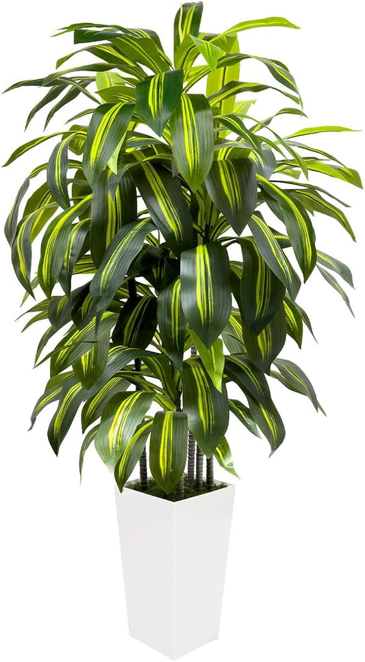 5FT Fake Plant Artificial Dracaena Tree Indoor - Faux Plants Indoor Tall with White Planter - Fake Tree Floor Plant Artificial Plants Decor for Living Room Office