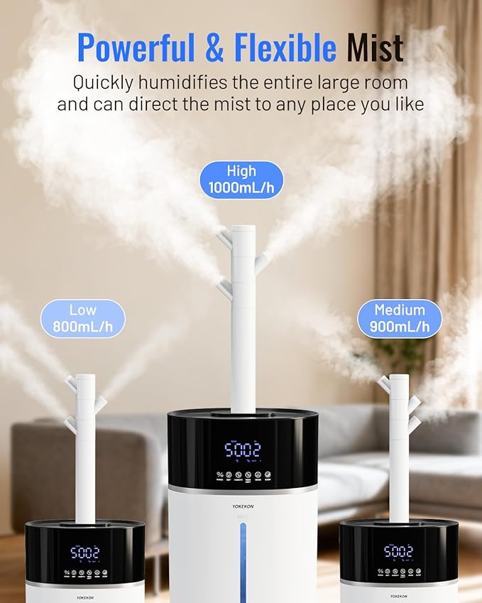 Yokekon Cool and Warm Mist Humidifier Large Room, 4.76Gal/18L Humidifiers for Home 2500 sq ft, Air Humidifiers for Bedroom with Diffuser&Extended Tube, Whole House Humidifiers for Nursery Baby Plants