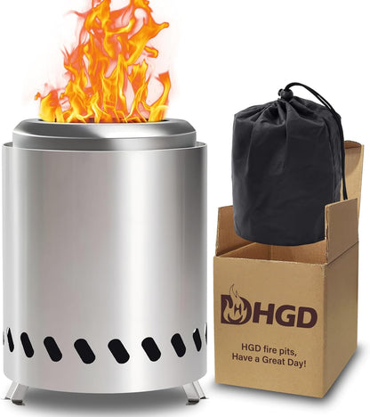 HGD Small Tabletop Fire Pit, Smokeless Table Top Firepit, Portable Mini Stove with Carry Bag for Camping Backyard Patio Garden Picnic, Fueled by Pellets or Wood, Stainless Steel, Silver
