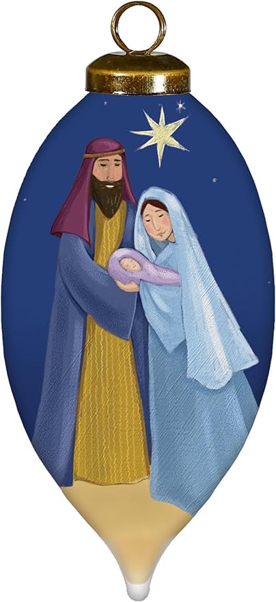 Holy Family Nativity Ornamen–Hand-Painted Glass Holy Family Christmas Ornament – Baby Jesus in Manger Scene – Religious Christian Ornament – Catholic Keepsake