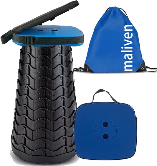 Collapsible Camping Stool with Seat Cushion & Nylon Bag, Square Portable Telescopic Stool, Lightweight Sturdy Foldable Stool for Camp Fishing Picnic, Max Load 550 lb