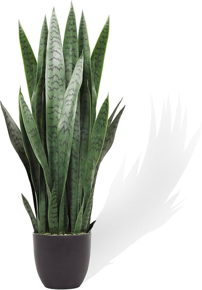 KOL 3FT Artificial Snake Plant, Fake Sansevieria Indoor Outdoor, 28 Thick PE Leaves Lifelike Faux Silk Plants, Home Decor Mother in Law Tongue 35in, Greenery for Office Decoration, Green