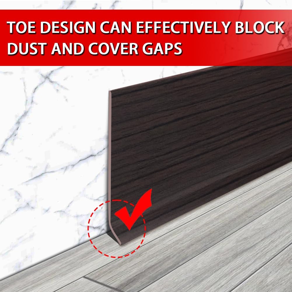 FONUNO Vinyl Wall Base Baseboard Molding Trim 4" Flexible Self Adhesive Rubber Wall Base Moulding Trim Peel and Stick Design, 4 Inch x 40 Feet, Black Walnut Wood Grain